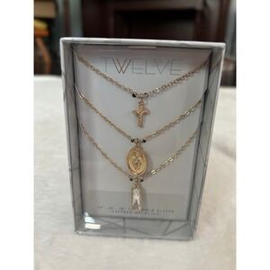 Gold Plated Layered Necklace Set Cross Oval Rectangle Pendant‎